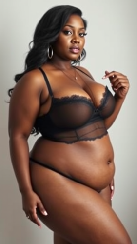The Curvy African American Woman in Black Lingerie