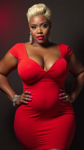 The Curvy Lady in Red with Blonde Pixie Cut