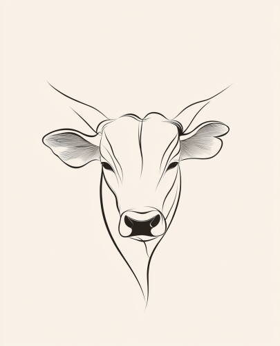 The Cute Cow Drawing on White Background