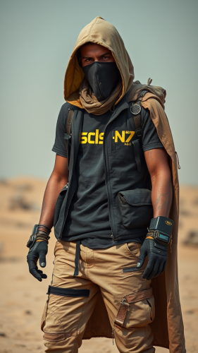 The Cyberpunk Nomad Techie in Sand-Colored Attire