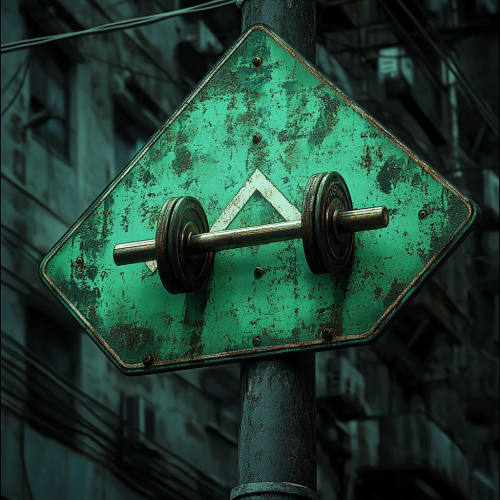 The Dark, Detailed Street Sign with Barbell Design
