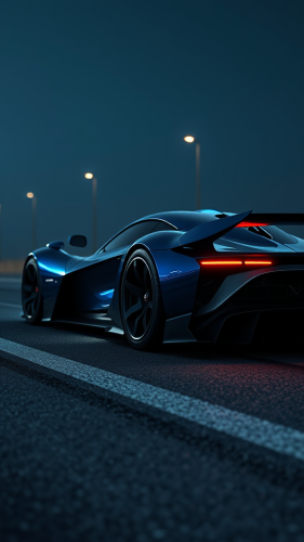 The Dark Blue Futuristic Super Race Car at Night