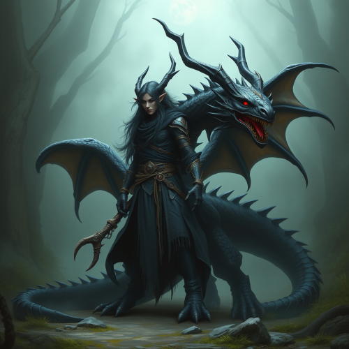 The Dark Elf Druid Shapeshifted into a Black Dragon