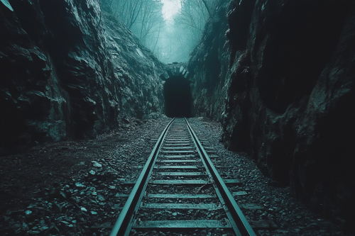 The Dark Mine Tunnel with Train Tracks