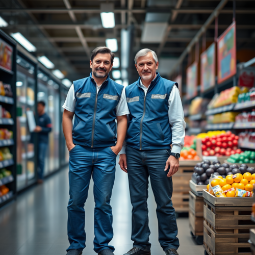 The Detailed Adult Supermarket Workers in Vests