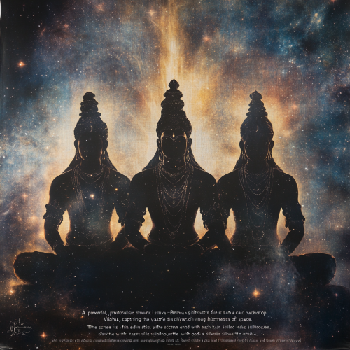 The Divine Trimurti Silhouettes in Cosmic Space