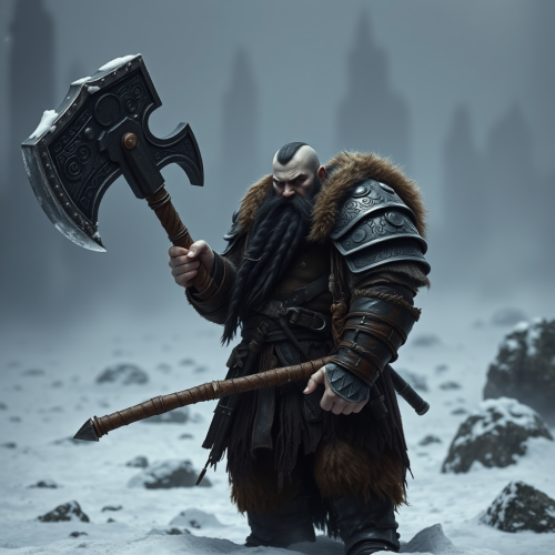 The Dwarven Warrior in Snowy Battle - Aesthetic Style