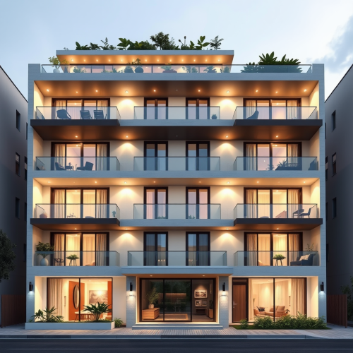 The Eight-Level Building with a Penthouse Balcony