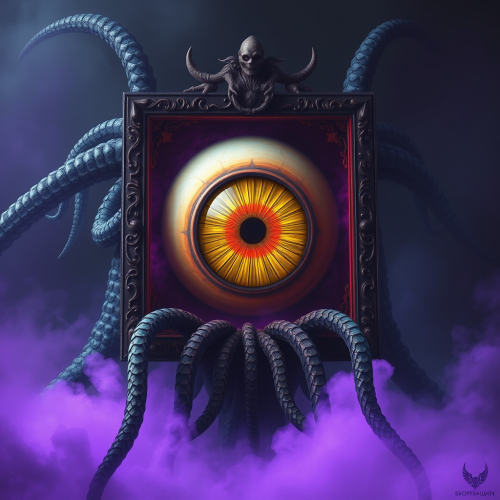 The Eldritch Creature's Eye Amidst Purple Mist