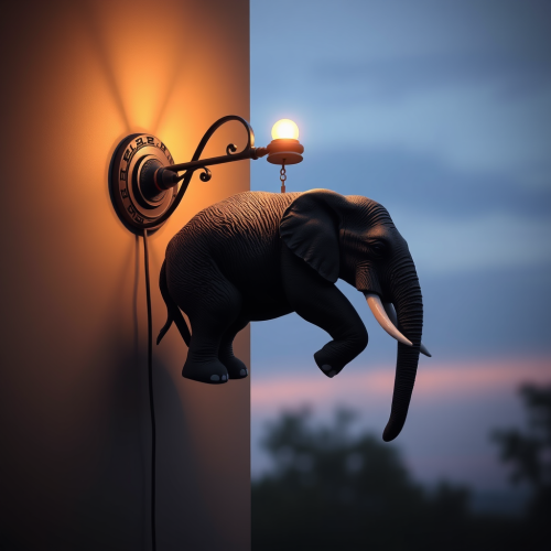 The Elephant Hanging from a Wall Light Fixture
