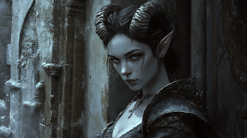 The Elven Woman with Tiefling Horns in Medieval Castle