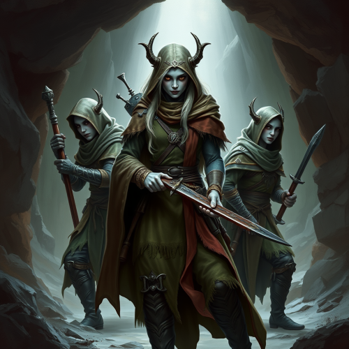 The Enchantress Leading Drow Fighters Underground