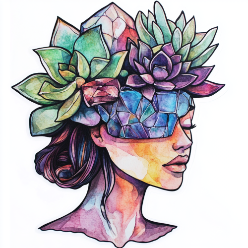 The Exotic Woman with Succulent Garden Sticker Art