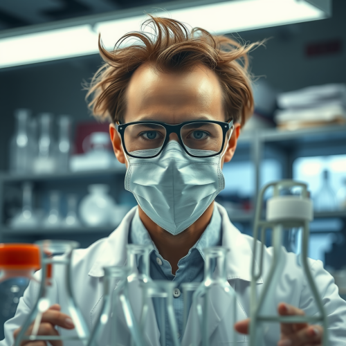 The Faceless Scientist Analyzing Beakers in Lab