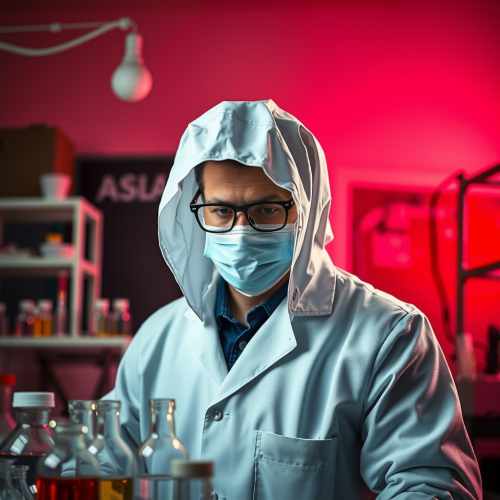 The Faceless Scientist Examining Beakers in Lab