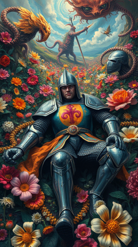 The Fallen Knight in a Surreal Dreamlike Battlefield