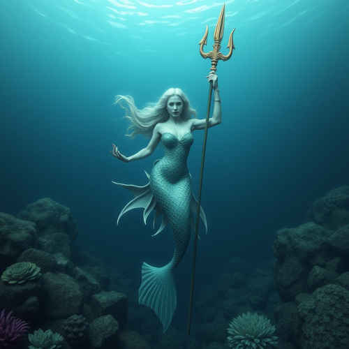 The Fearful Mermaid Holding a Trident