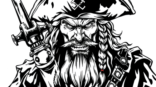 The Fearsome Caribbean Pirate Ink Drawing