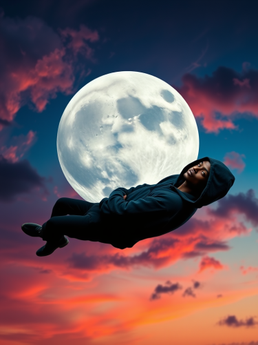 The Floating Figure Against a Cosmic Moonlit Sky The Floating Figure Against a Cosmic Moonlit Sky