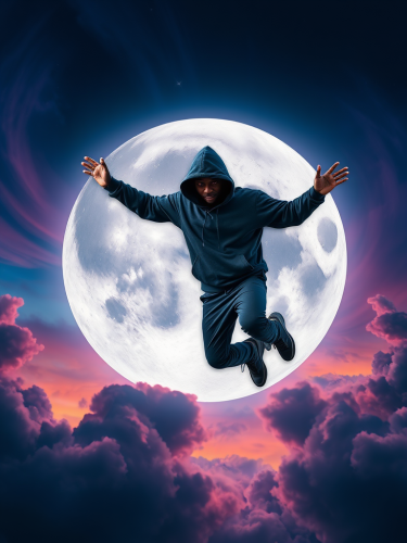 The Floating Man Against a Cosmic Moon Sky The Floating Man Against a Cosmic Moon Sky