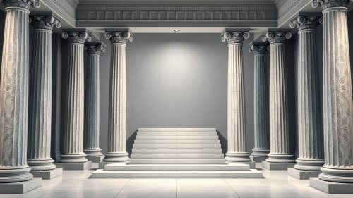 The Front View of Greek Columns and Staircase