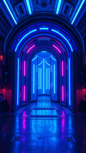 The Futuristic Cyberpunk Portal Glowing Blue