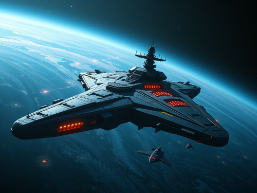 The Futuristic Galactic Warfare Battleship in Space