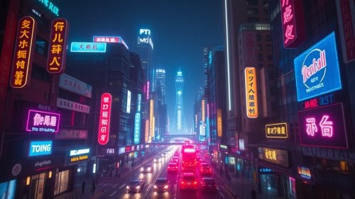 The Futuristic Night City in Neon Lights
