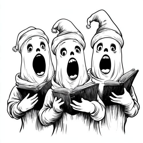 The Ghostly Carolers in Christmas Hats