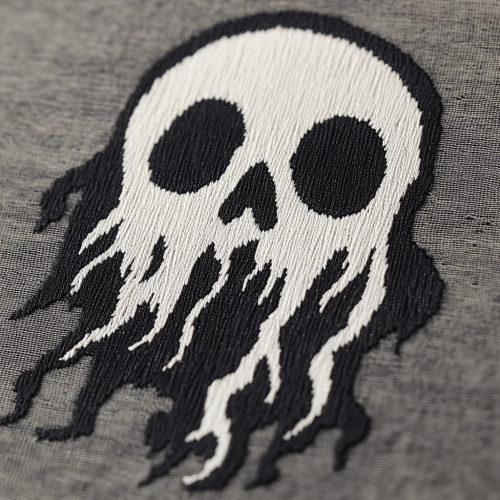 The Ghostly Skull: A Mystical Embroidered Illustration