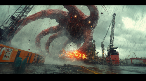 The Giant Beast Cthulu Destroying Oil Rig