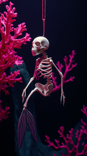 The Glamorous Fish Skeleton Amidst Pink Coral Sea