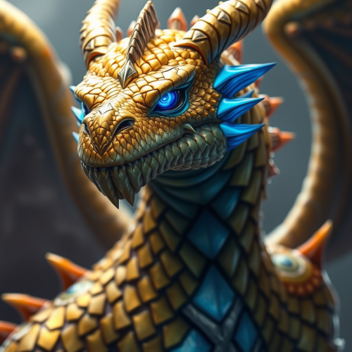 The Golden Dragonborn Warrior with Blue Accents