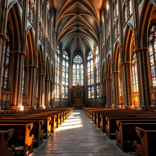 The Grand Gothic Cathedral with Stained Glass Windows