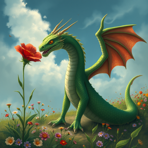 The Green Dragon Gorynych Transforms After Smelling Flower