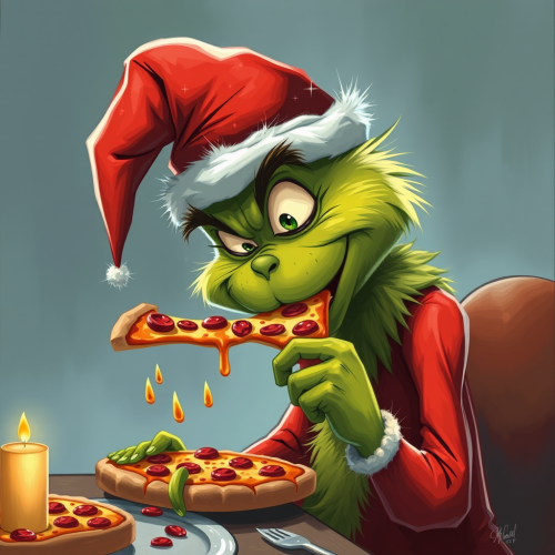 The Grinch Enjoying a Pizza Slice