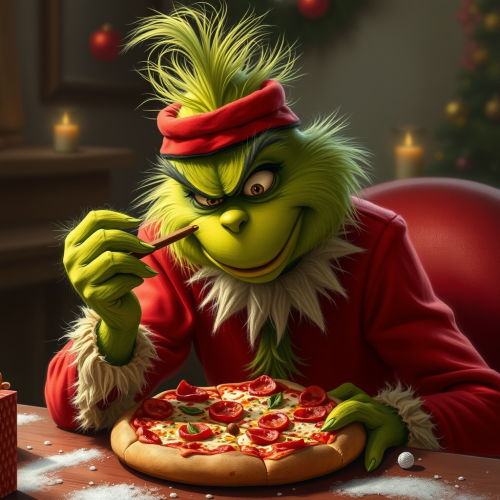 The Grinch Enjoying a Slice of Pizza
