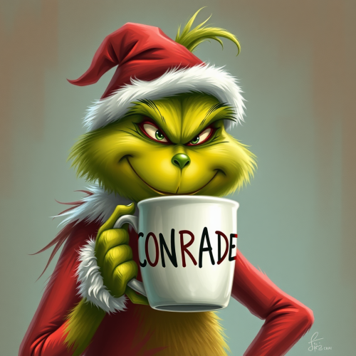 The Grinch Holding a Cup Named 'COMRADE'