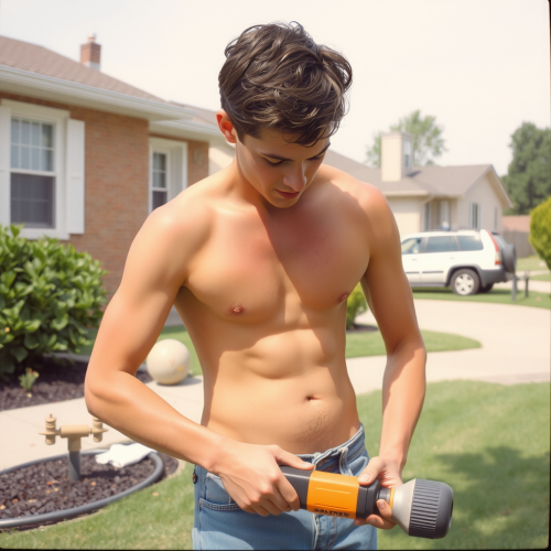 The Handsome Teen Doing Yard Work in 1980s