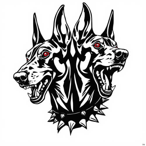 The High-Contrast Double-Headed Doberman Tattoo Stencil