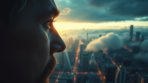 The Holy Spirit Overlooking City in Clouds