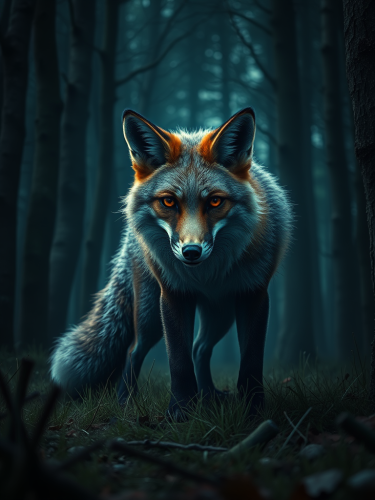 The Insane Fox in a Scary Forest Scene