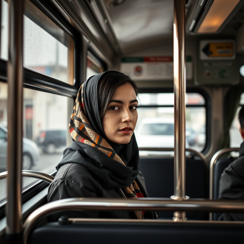 The Iranian Girl Riding a Bus