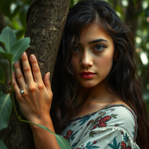 The Iranian Girl in Jungle Not Looking at Camera