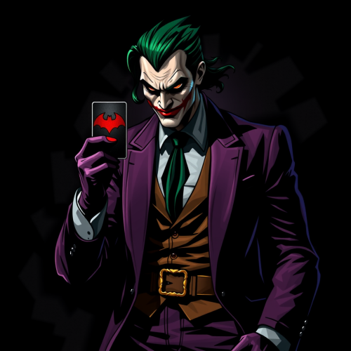 The Joker Holding Batman Card on Black Background