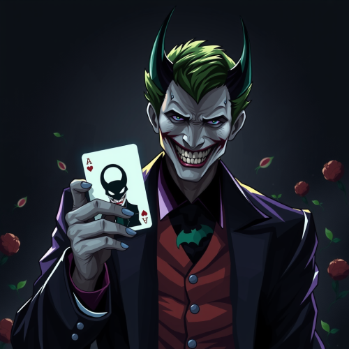 The Joker Holding Batman Card on Black Background