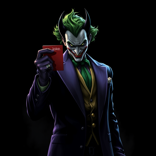 The Joker Holding Batman Card on Dark Background