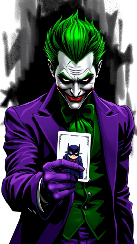 The Joker Holding Batman Card with Green Hair