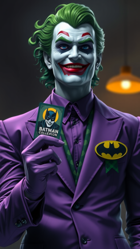 The Joker Holding Batman Card with Green Hair