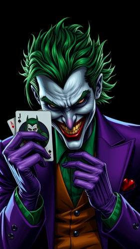 The Joker Holding Batman Card with Green Hair